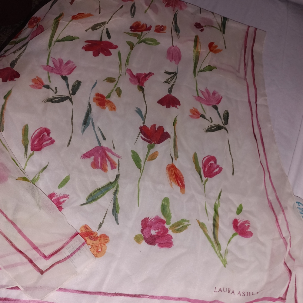 Laura Ashley Pink and Green Floral Scarf